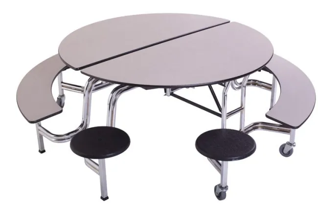 AmTab Mobile Cafeteria Round Stool & Bench Table^ Cafeteria|Cafeteria Tables