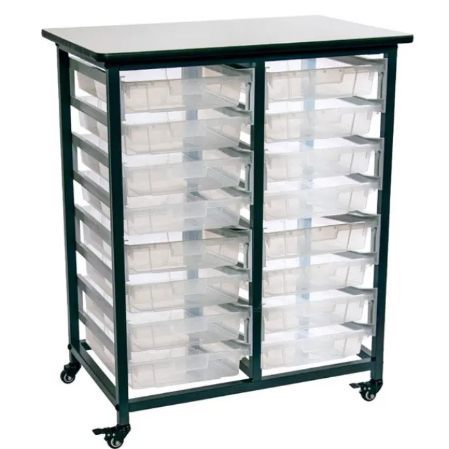 Luxor Mobile Double Row Clear Bin Storage Units^ Tote & Bin Storage|Utility Carts