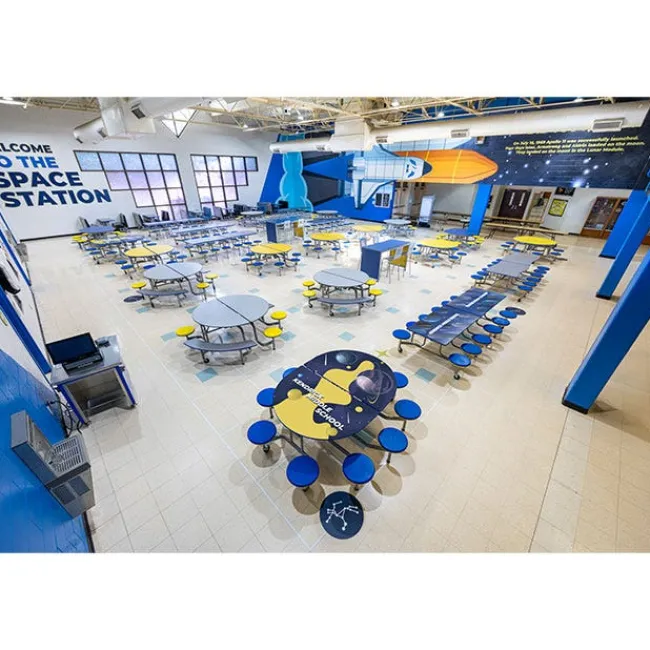 AmTab Mobile Oval Cafeteria Tables with Stools^ Cafeteria|Cafeteria Tables