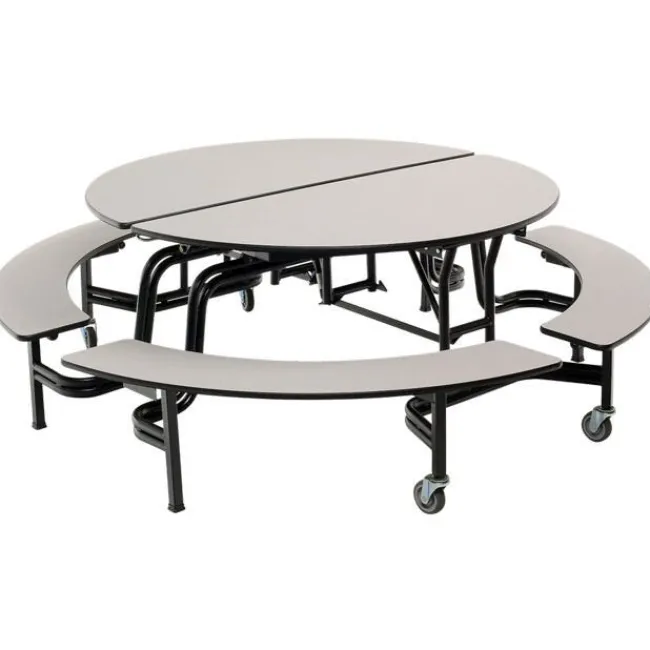 AmTab Mobile Round Cafeteria Tables with Benches^ Cafeteria|Cafeteria Tables