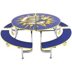 AmTab Mobile Round Cafeteria Tables with Benches^ Cafeteria|Cafeteria Tables