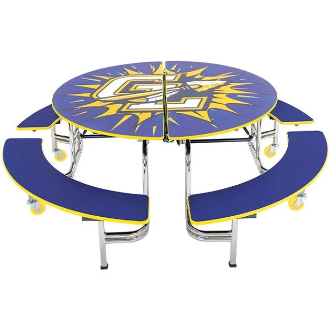 AmTab Mobile Round Cafeteria Tables with Benches^ Cafeteria|Cafeteria Tables