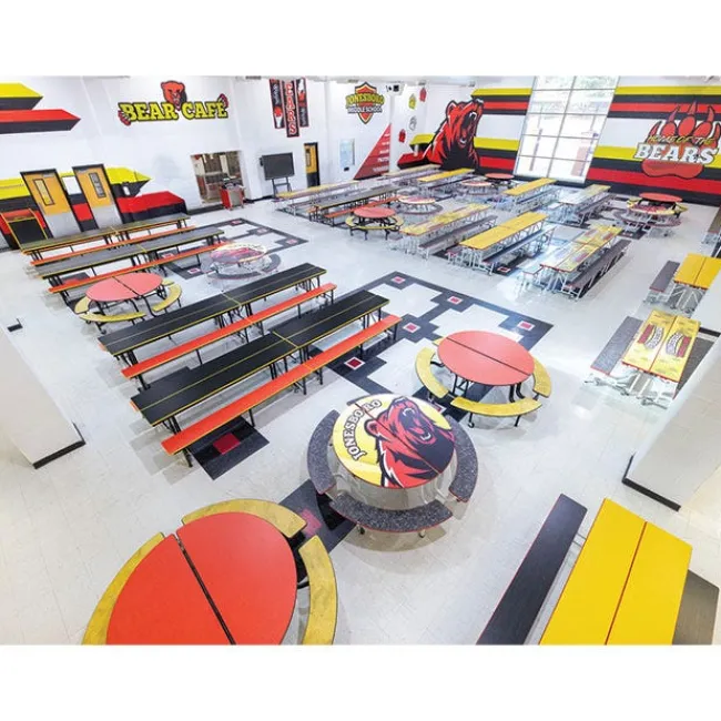 AmTab Mobile Round Cafeteria Tables with Benches^ Cafeteria|Cafeteria Tables