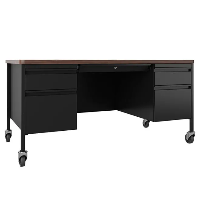 Hirsh Industries Mobile Teacher Desk w/ Double Pedestal - 60” W x 30” D^ Teacher Desks|Instructor Desks