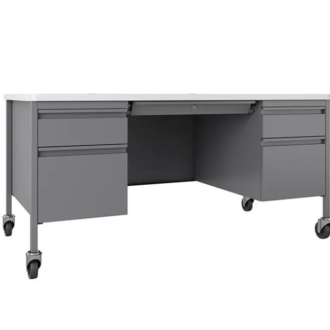 Hirsh Industries Mobile Teacher Desk w/ Double Pedestal - 60” W x 30” D^ Teacher Desks|Instructor Desks