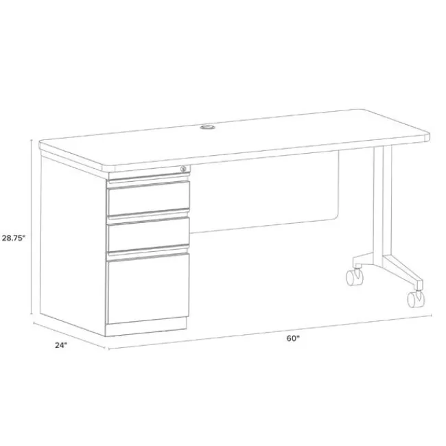 Hirsh Industries Modern Teacher T-Leg Desk w/ Single Pedestal - 60” W x 24” D^ Teacher Desks|Instructor Desks