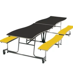 AmTab Ocean Wave Top Mobile Bench Cafeteria Tables^ Cafeteria|Cafeteria Tables
