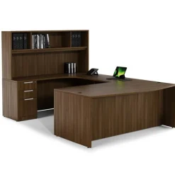 OfficeSource OS Laminate Bow Front Executive U-Shape Desk Suite w/ Hutch^ Office Suites
