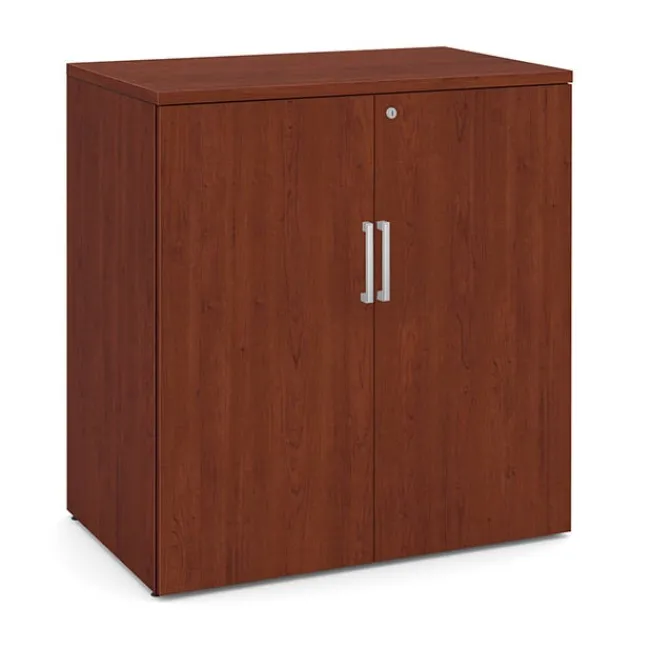 OfficeSource OS Laminate Bow Front Executive Desk w/ Deluxe Full Pedestal & Wall Storage Unit^ Office Suites
