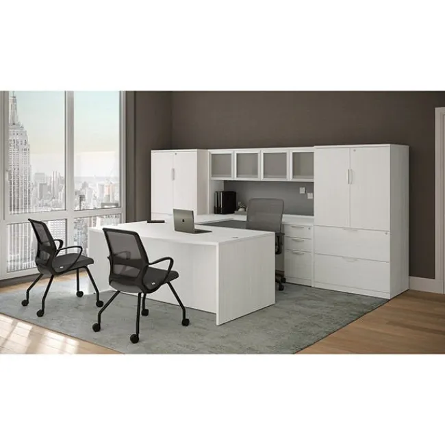 OfficeSource OS Laminate Bow Front Executive Desk w/ Deluxe Full Pedestal & Wall Storage Unit^ Office Suites