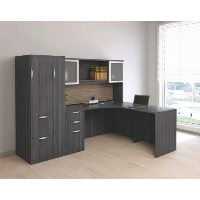 OfficeSource OS Laminate L-Shaped Desk Suite w/ Hutch & Wardrobe Cabinet^ Office Suites