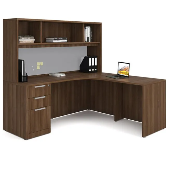 OfficeSource OS Laminate L-Shaped Desk Suite w/ Open Hutch^ Office Suites