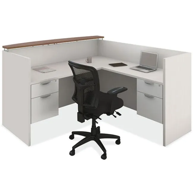 OfficeSource OS Laminate L-Shaped Reception Desk w/ Transaction Shelf^ Reception Desks
