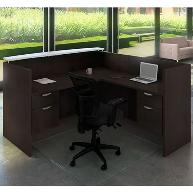 OfficeSource OS Laminate L-Shaped Reception Desk w/ Transaction Shelf^ Reception Desks