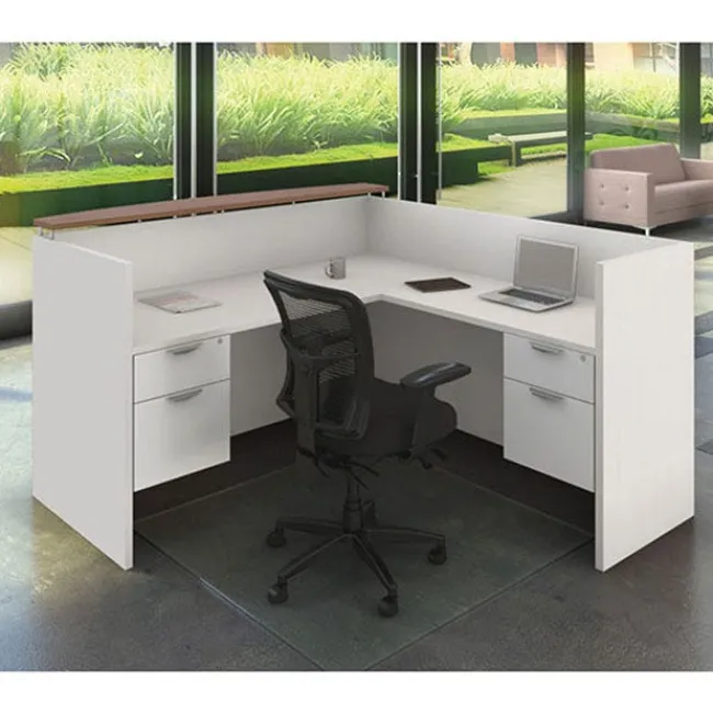 OfficeSource OS Laminate L-Shaped Reception Desk w/ Transaction Shelf^ Reception Desks