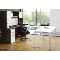 OfficeSource OS Laminate U-Shape Desk Suite w/ Hutch & Deluxe Full Pedestal^ Office Suites