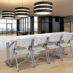 National Public Seating Package One 18'' x 96'' Plastic Folding Seminar Table & Four Plastic Folding Chairs^ Training & Seminar|Folding Chairs