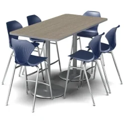 Marco Group Package Set- Dual Base Bar Height Rectangle Table w/ 6 Apex Stools^ Activity Table & Chair Packages|Cafe Table & Chair Sets