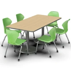 Marco Group Package Set- Dual Base Rectangle Table w/ 6 Apex Stack Chairs^ Activity Table & Chair Packages|Cafe Table & Chair Sets
