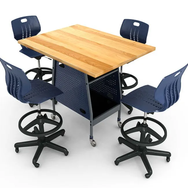 Paragon Package Set - Maker Invent 39"H Butcher Block Table & 4 Emoji Lab Stools^ Makerspace & Shop|Makerspace Stem Packages