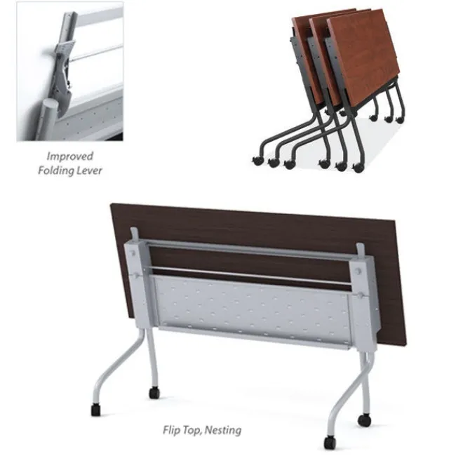 OfficeSource Package Set - 6 Training Tables w/ Flip Top Nesting Bases & Casters (60" X 24")^ Training & Seminar