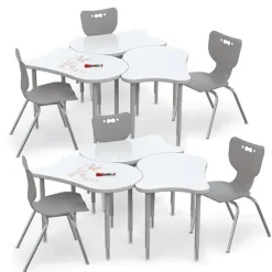 Mooreco 6-Pack Fender Collaborative Dry Erase Desk & Hierarchy Chair Packages^ Desk & Chair Packages|Classroom Desks & Chairs