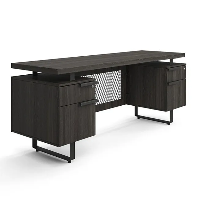 OfficeSource Palisades Collection Industrial Height Adjustable L-Shaped Desk Suite^ Office Suites