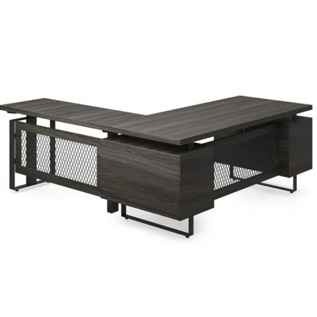 OfficeSource Palisades Collection Industrial Height Adjustable L-Shaped Desk Suite^ Office Suites