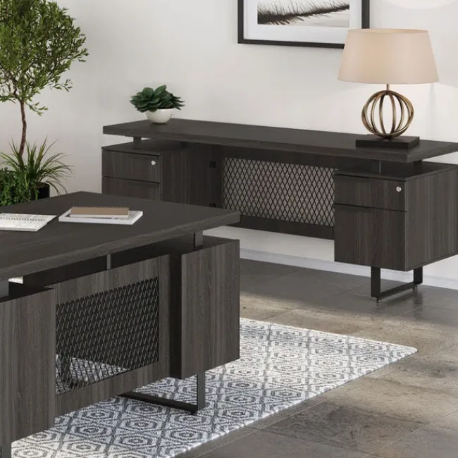 OfficeSource Palisades Collection Industrial Height Adjustable L-Shaped Desk Suite^ Office Suites