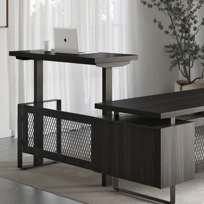 OfficeSource Palisades Collection Industrial Height Adjustable L-Shaped Desk Suite^ Office Suites