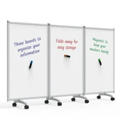 Luxor 3-Panel Mobile Magnetic Whiteboard Room Divider^ Mobile Reversible Boards