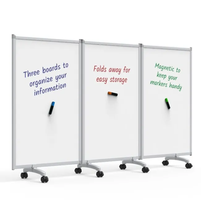 Luxor 3-Panel Mobile Magnetic Whiteboard Room Divider^ Mobile Reversible Boards