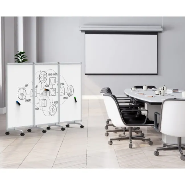 Luxor 3-Panel Mobile Magnetic Whiteboard Room Divider^ Mobile Reversible Boards