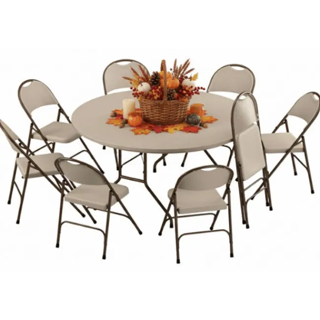 Correll Plastic Resin Folding Table & 8 Chairs Package in Mocha Granite (60'' Round)^ Folding Tables & Chairs