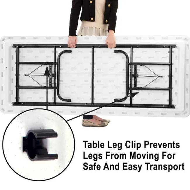 Correll Plastic Resin Folding Table & 8 Chairs Package in Mocha Granite (30''x96" Rectangle)^ Folding Tables & Chairs