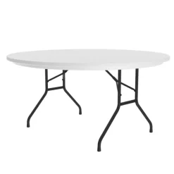 Correll Plastic Resin Folding Table & 8 Chairs Package in Gray Granite (60'' Round)^ Folding Tables & Chairs