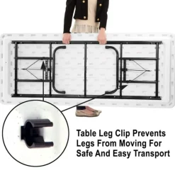Correll Plastic Resin Folding Table & 8 Chairs Package in Gray Granite (30''x96