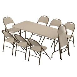Correll Plastic Resin Folding Table & 8 Chairs Package in Mocha Granite (30''x72