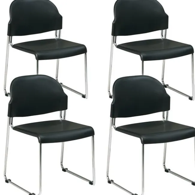 Office Star Plastic Seat and Back Stack Chair- Set of 4^ Plastic Stacking Chairs