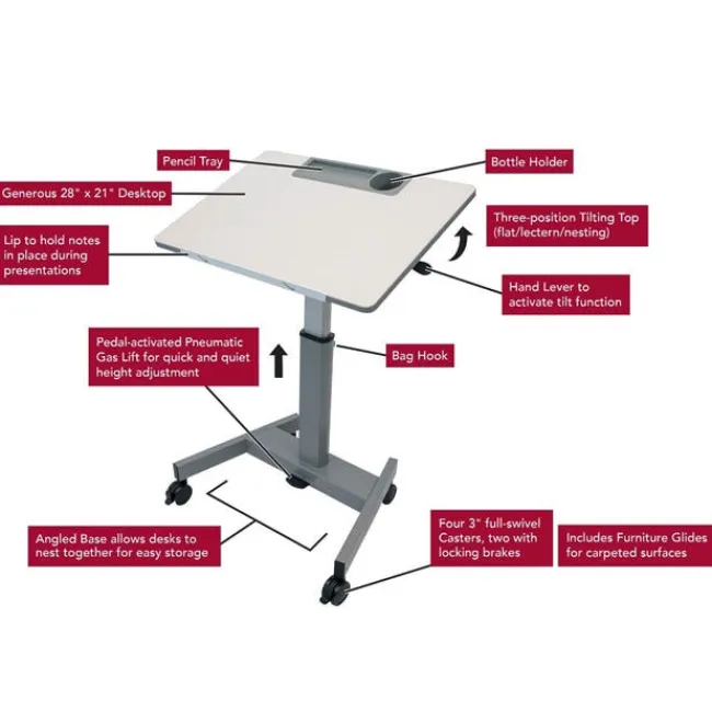 Luxor Pneumatic Adjustable Height Flip-Top Student Desk^ Stand-Up Student Desks