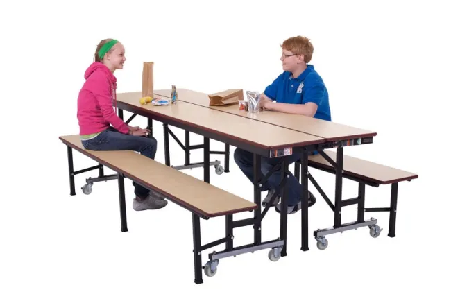 AmTab Quick Ship All-in-One Mobile Cafeteria Convertible Bench Table^ Cafeteria|Cafeteria Tables