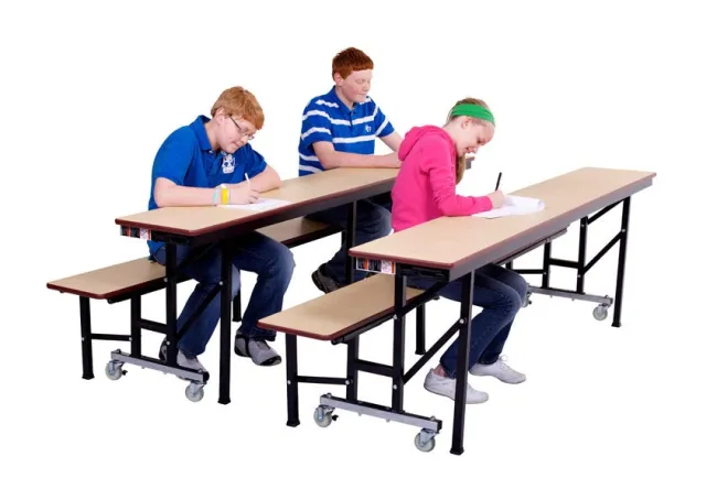 AmTab Quick Ship All-in-One Mobile Cafeteria Convertible Bench Table^ Cafeteria|Cafeteria Tables