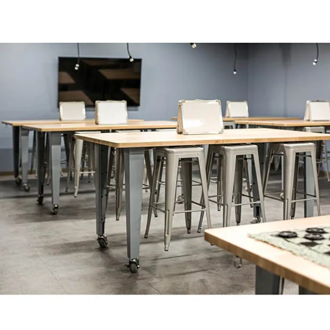 CEF Quick Ship IDEA Island Butcher Block Work Table and Stools Package^ Makerspace & Shop|Makerspace Stem Packages