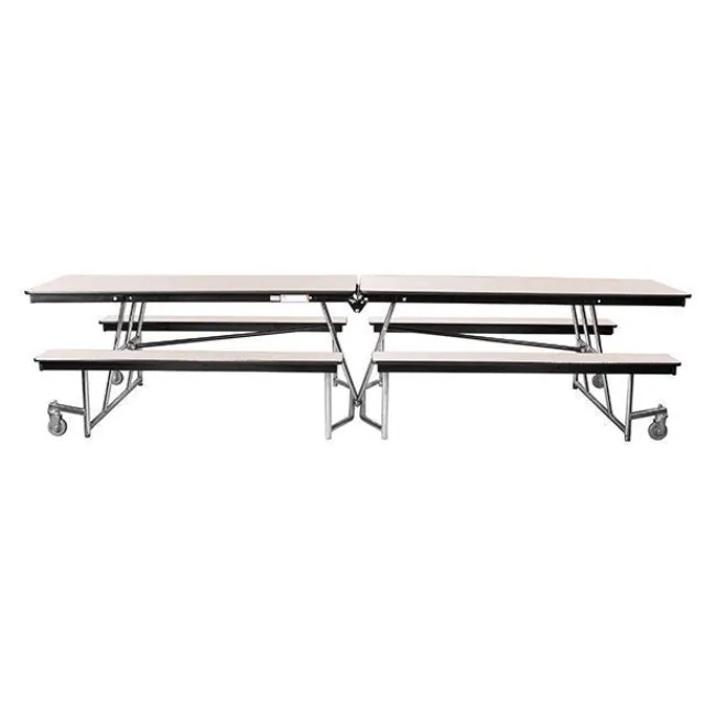 National Public Seating Quick Ship Mobile Bench Cafeteria Table w/ MDF Top, ProtectEdge & Chrome Frame^ Cafeteria|Cafeteria Tables