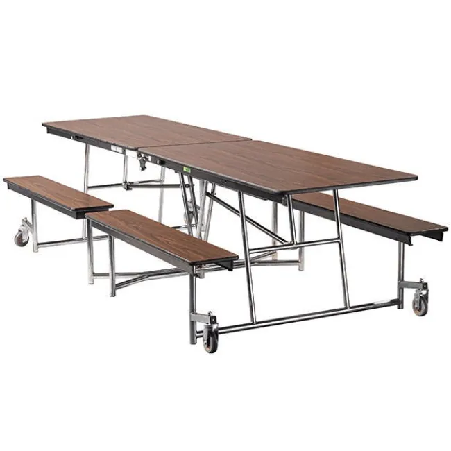 National Public Seating Quick Ship Mobile Bench Cafeteria Table w/ MDF Top, ProtectEdge & Chrome Frame^ Cafeteria|Cafeteria Tables