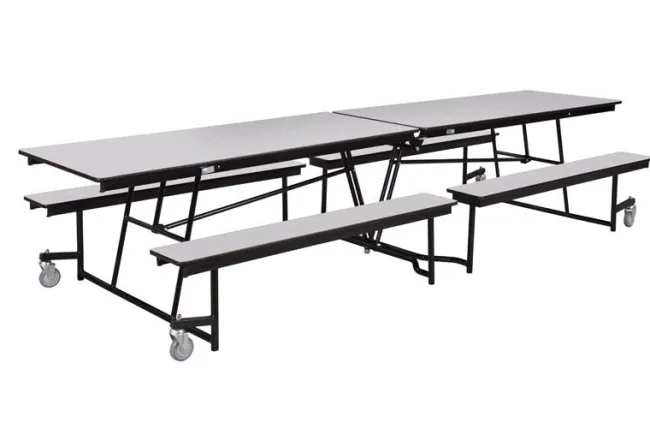 National Public Seating Quick Ship Mobile Bench Cafeteria Table w/ MDF Top, ProtectEdge & Powder Coat Frame^ Cafeteria|Cafeteria Tables