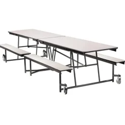 National Public Seating Quick Ship Mobile Bench Cafeteria Table w/ MDF Top, ProtectEdge & Powder Coat Frame^ Cafeteria|Cafeteria Tables