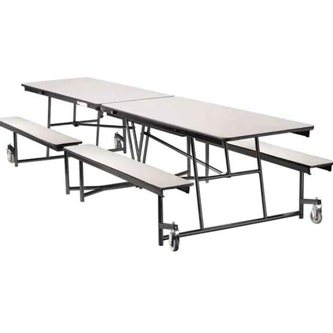National Public Seating Quick Ship Mobile Bench Cafeteria Table w/ MDF Top, ProtectEdge & Powder Coat Frame^ Cafeteria|Cafeteria Tables