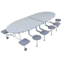 AmTab Quick Ship Mobile Stool Cafeteria Table w/ Elliptical Top^ Cafeteria|Cafeteria Tables