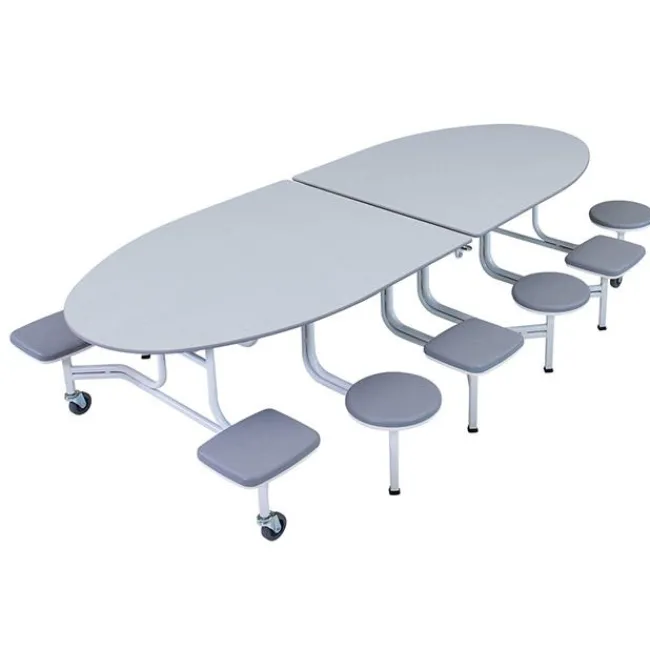 AmTab Quick Ship Mobile Stool Cafeteria Table w/ Elliptical Top^ Cafeteria|Cafeteria Tables
